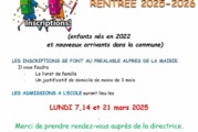 Rentrée de septembre 2025 : inscriptions